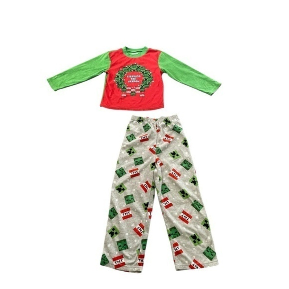 MINECRAFT Boys Green and Red Pajama Set for Cozy Nights Size 8